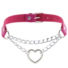 Load image into Gallery viewer, Gothic heart chain choker collar harajuku punk choker women girls black leather buckle chocker emo kawaii jewelry accessories