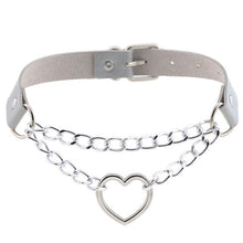 Load image into Gallery viewer, Gothic heart chain choker collar harajuku punk choker women girls black leather buckle chocker emo kawaii jewelry accessories