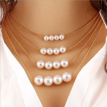 Load image into Gallery viewer, KMVEXO 2020 New Fashion Jewelry Gold Color Multi Layer Chains Imitation Pearl Necklaces For Women Party Wedding Bride Necklace