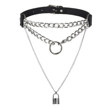 Load image into Gallery viewer, Gothic Lock Chain necklace multilayer Punk choker collar goth pendant necklace women black leather emo grunge aesthetic jewelry