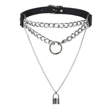 Load image into Gallery viewer, Gothic Lock Chain necklace multilayer Punk choker collar goth pendant necklace women black leather emo grunge aesthetic jewelry