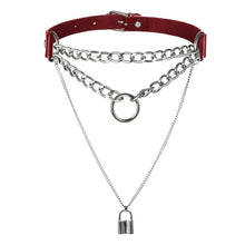 Load image into Gallery viewer, Gothic Lock Chain necklace multilayer Punk choker collar goth pendant necklace women black leather emo grunge aesthetic jewelry
