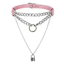 Load image into Gallery viewer, Gothic Lock Chain necklace multilayer Punk choker collar goth pendant necklace women black leather emo grunge aesthetic jewelry