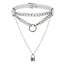 Load image into Gallery viewer, Gothic Lock Chain necklace multilayer Punk choker collar goth pendant necklace women black leather emo grunge aesthetic jewelry