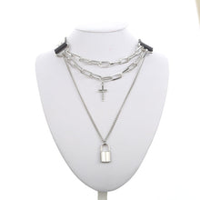 Load image into Gallery viewer, Gothic Lock Chain necklace multilayer Punk choker collar goth pendant necklace women black leather emo grunge aesthetic jewelry