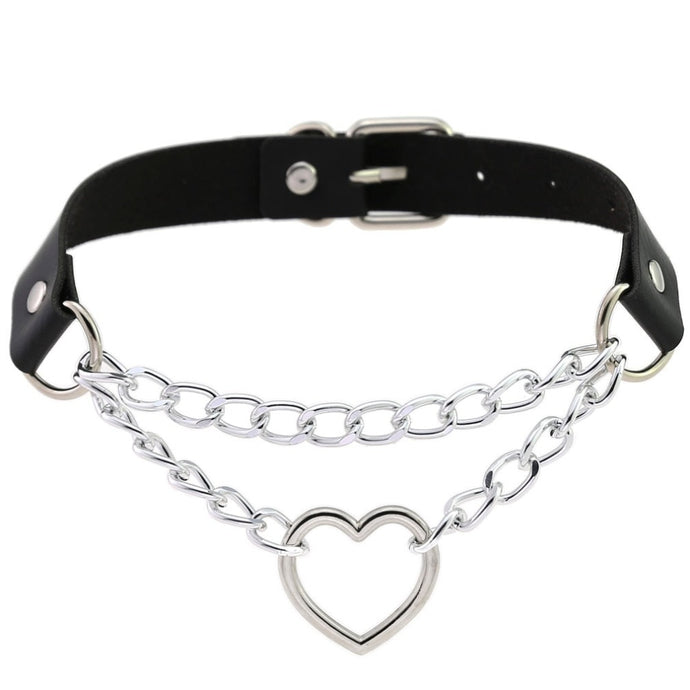 Gothic heart chain choker collar harajuku punk choker women girls black leather buckle chocker emo kawaii jewelry accessories