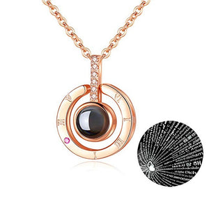 Rose Gold 100 Languages I Love You Projection Pendant Necklace for women Jewelry Love Memory Wedding Necklace Valentine's Day