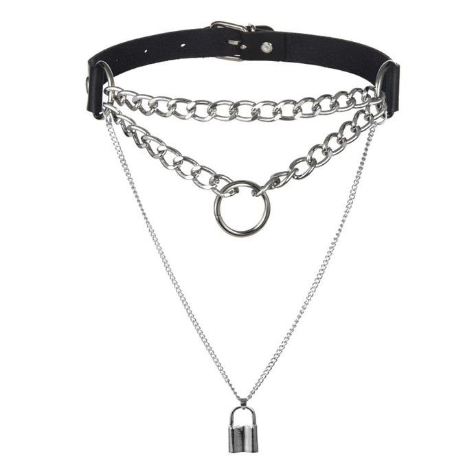 Gothic Lock Chain necklace multilayer Punk choker collar goth pendant necklace women black leather emo grunge aesthetic jewelry